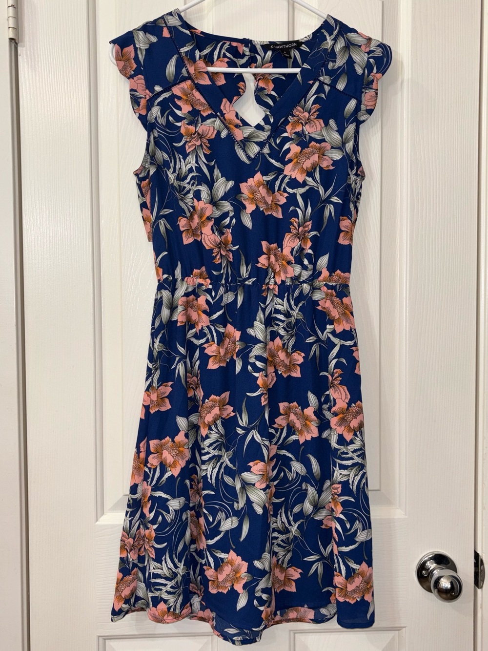 41 Hawthorn Navy Floral A Line Dress with Pink Bloom